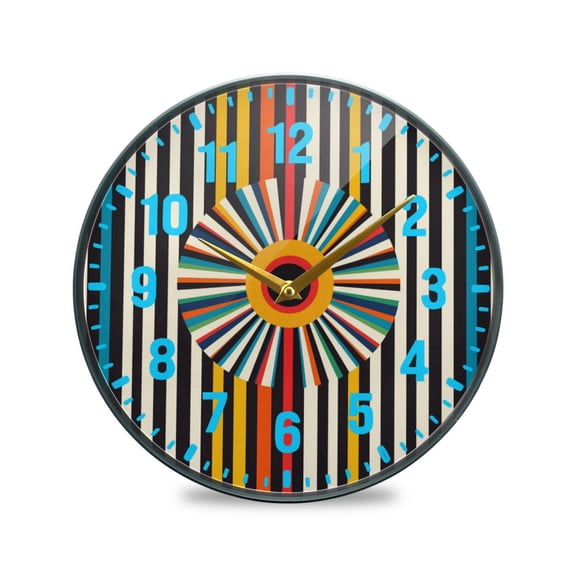 Yayeee Wall Clock Battery Operated 9.5" Silent Quartz Non-Ticking for Living Room Decor, Geometric Stripes