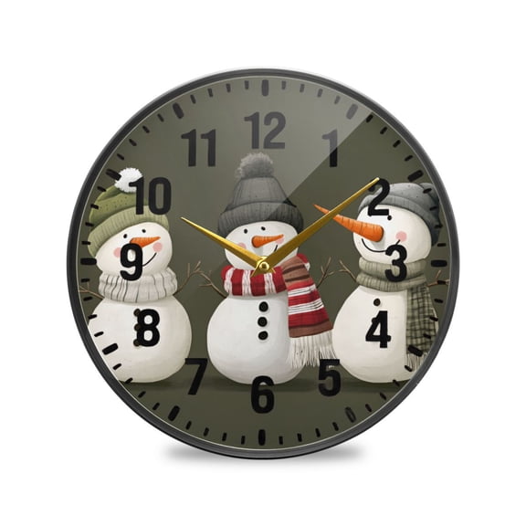 Yayeee Wall Clock Battery Operated 9.5" Silent Quartz Non-Ticking for Living Room Decor, Gray Cute Snowmen