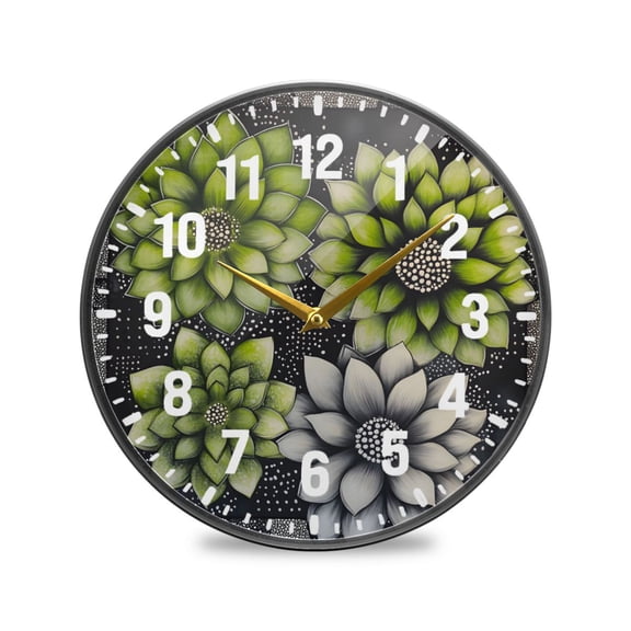 Yayeee Wall Clock Battery Operated 9.5" Silent Non-Ticking for Living Room, Gray Floral