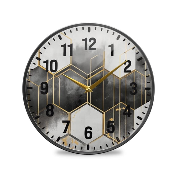 Yayeee Wall Clock Battery Operated 9.5" Silent Non-Ticking for Living Room, Gray Hexagons
