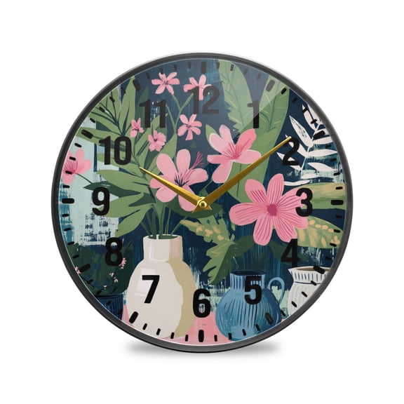 Yayeee Wall Clock Battery Operated 9.5" Silent Non-Ticking for Living Room, Green Floral