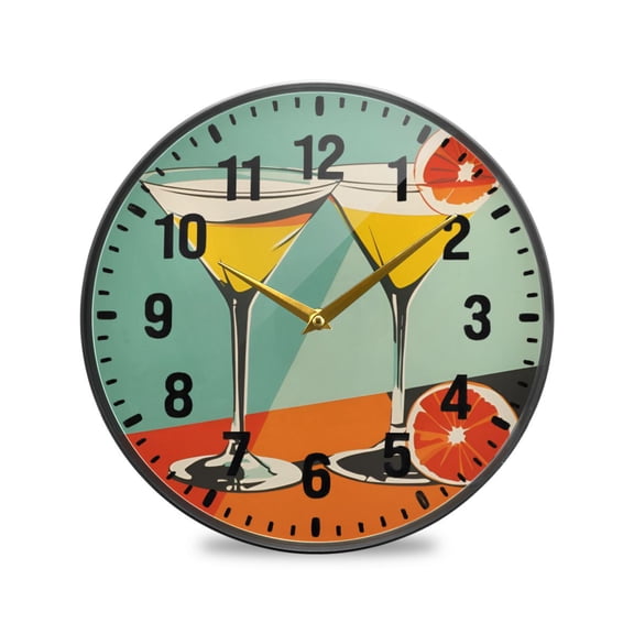 Yayeee Wall Clock Battery Operated 9.5" Silent Quartz Non-Ticking for Living Room Decor, Green Glasses