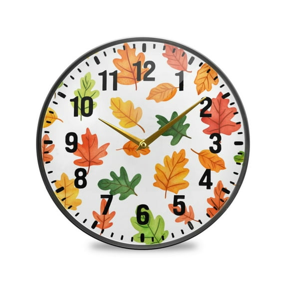 Yayeee Wall Clock Battery Operated 9.5" Silent Non-Ticking for Living Room, Green Leaves