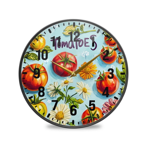 Yayeee Wall Clock Battery Operated 9.5" Silent Quartz Non-Ticking for Living Room Decor, Green Tomatoes