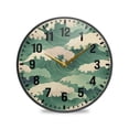 thumbnail image 1 of Yayeee Wall Clock Battery Operated 9.5" Silent Quartz Non-Ticking for Living Room Decor, Green Wave Pattern, 1 of 8