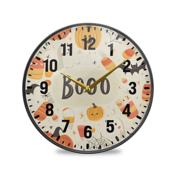 Yayeee Wall Clock Battery Operated 9.5" Silent Non-Ticking for Living Room, Halloween Cute Pumpkins