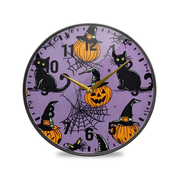 Yayeee Wall Clock Battery Operated 9.5" Silent Quartz Non-Ticking for Living Room Decor, Halloween Pumpkin