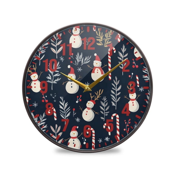 Yayeee Wall Clock Battery Operated 9.5" Silent Quartz Non-Ticking for Living Room Decor, Jolly Snowman