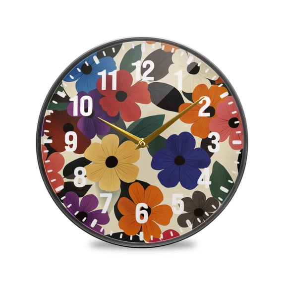 Yayeee Wall Clock Battery Operated 9.5" Silent Quartz Non-Ticking for Living Room Decor, Large Colorful Flowers Pattern