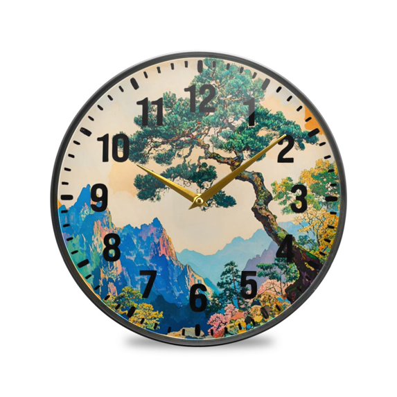 Yayeee Wall Clock Battery Operated 9.5" Silent Quartz Non-Ticking for Living Room Decor, Large Pine Tree