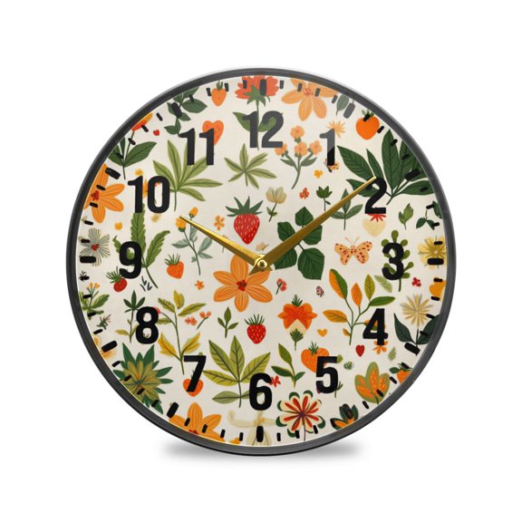 Yayeee Wall Clock Battery Operated 9.5" Silent Quartz Non-Ticking for Living Room Decor, Leaves Pattern