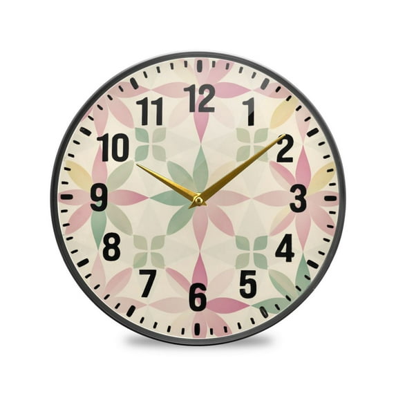 Yayeee Wall Clock Battery Operated 9.5" Silent Quartz Non-Ticking for Living Room Decor, Light Pink Geometric