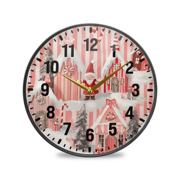 Yayeee Wall Clock Battery Operated 9.5" Silent Non-Ticking for Living Room, Light Pink Gingerbread Houses