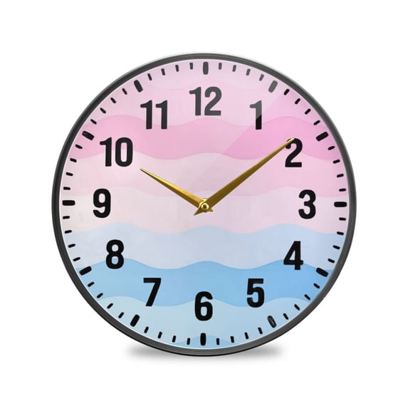 Yayeee Wall Clock Battery Operated 9.5" Silent Quartz Non-Ticking for Living Room Decor, Light Pink Stripes
