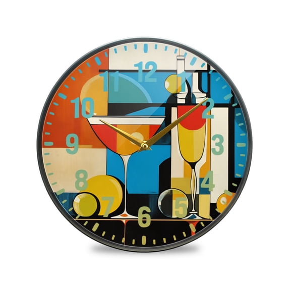 Yayeee Wall Clock Battery Operated 9.5" Silent Quartz Non-Ticking for Living Room Decor, Modern Cocktails