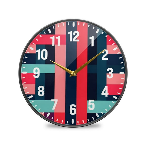 Yayeee Wall Clock Battery Operated 9.5" Silent Non-Ticking for Living Room, Navy Blue Stripes