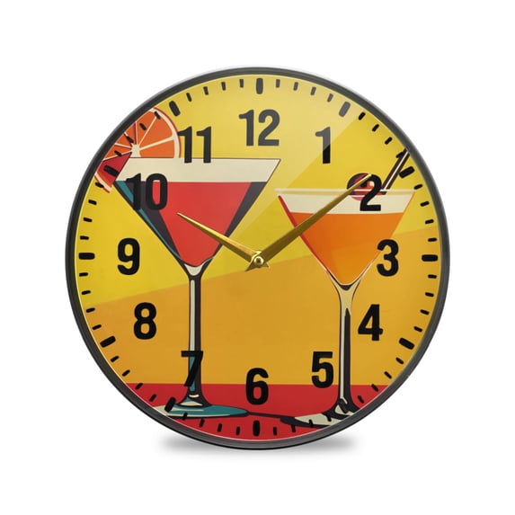 Yayeee Wall Clock Battery Operated 9.5" Silent Quartz Non-Ticking for Living Room Decor, Orange Cocktails