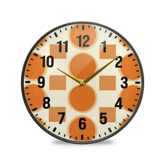 Yayeee Wall Clock Battery Operated 9.5" Silent Quartz Non-Ticking for Living Room Decor, Orange Geometric Pattern