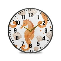 Yayeee Wall Clock Battery Operated 9.5" Silent Non-Ticking for Living Room, Orange Seahorse
