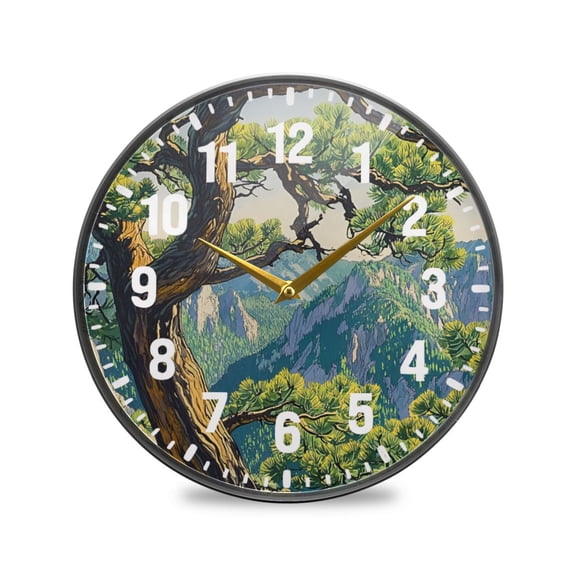 Yayeee Wall Clock Battery Operated 9.5" Silent Quartz Non-Ticking for Living Room Decor, Pine Tree