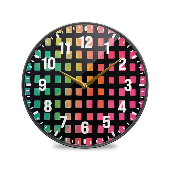 Yayeee Wall Clock Battery Operated 9.5" Silent Non-Ticking for Living Room, Pink Block Pattern