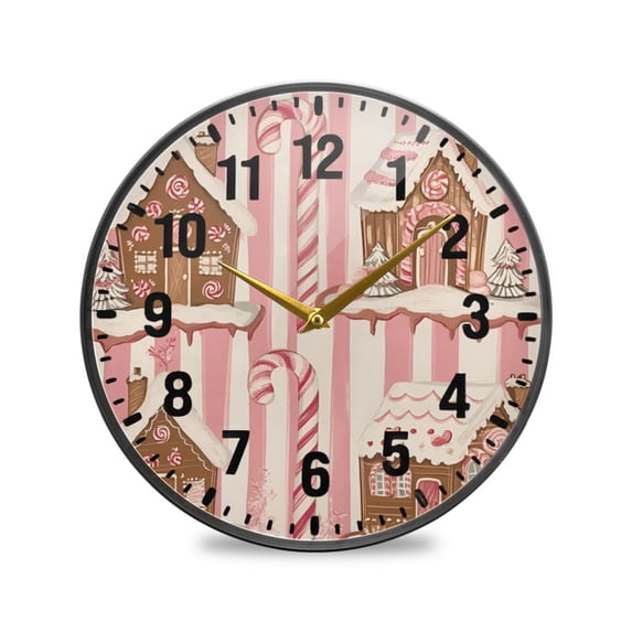 Yayeee Wall Clock Battery Operated 9.5" Silent Quartz Non-Ticking for Living Room Decor, Pink Candy House