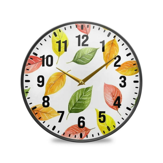Yayeee Wall Clock Battery Operated 9.5" Silent Non-Ticking for Living Room, Pink Colorful Leaves