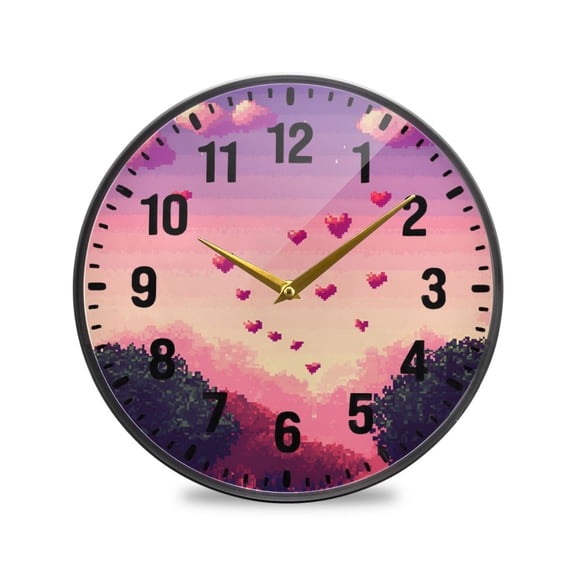 Yayeee Wall Clock Battery Operated 9.5" Silent Quartz Non-Ticking for Living Room Decor, Pixel Floating Hearts