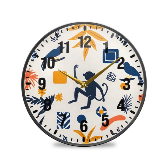 Yayeee Wall Clock Battery Operated 9.5" Silent Quartz Non-Ticking for Living Room Decor, Playful Forest