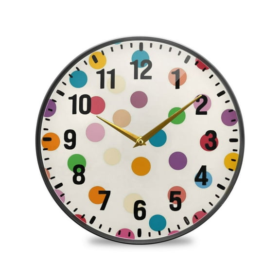 Yayeee Wall Clock Battery Operated 9.5" Silent Non-Ticking for Living Room, Polka Dot