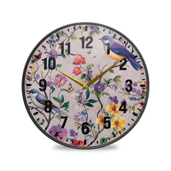 Yayeee Wall Clock Battery Operated 9.5" Silent Quartz Non-Ticking for Living Room Decor, Purple Floral Pattern