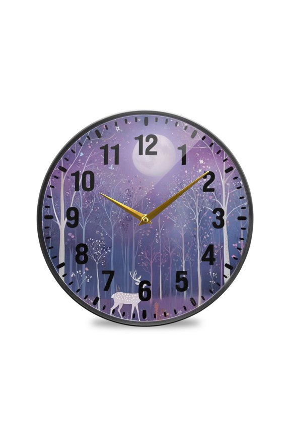 Wall Clock Battery Operated 9.5" Silent Quartz Non-Ticking for Living Room Decor, Purple Forest
