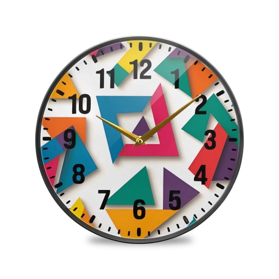 Yayeee Wall Clock Battery Operated 9.5" Silent Quartz Non-Ticking for Living Room Decor, Purple Triangles