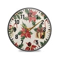 thumbnail image 1 of Yayeee Wall Clock Battery Operated 9.5" Silent Quartz Non-Ticking for Living Room Decor, Red Christmas Poinsettia, 1 of 8