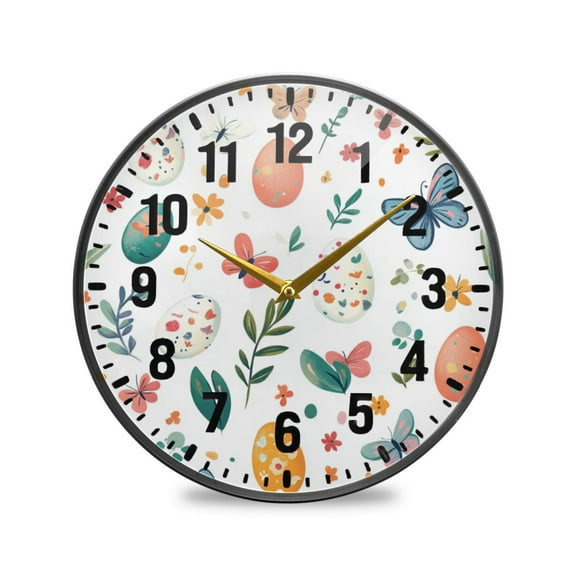 Yayeee Wall Clock Battery Operated 9.5" Silent Non-Ticking for Living Room, Red Easter Eggs