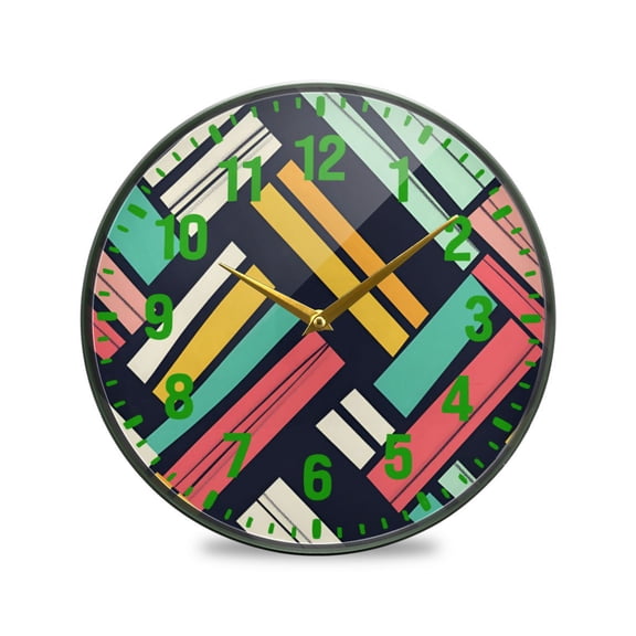 Yayeee Wall Clock Battery Operated 9.5" Silent Quartz Non-Ticking for Living Room Decor, Red Geometric