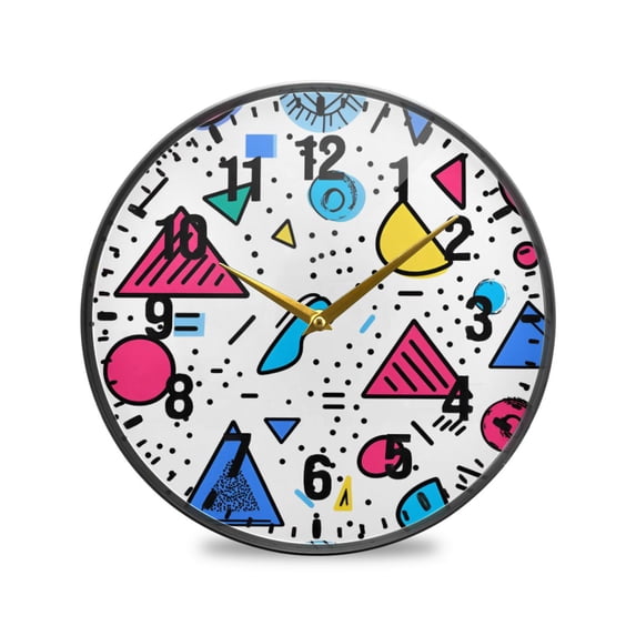 Yayeee Wall Clock Battery Operated 9.5" Silent Quartz Non-Ticking for Living Room Decor, Red Retro Pattern