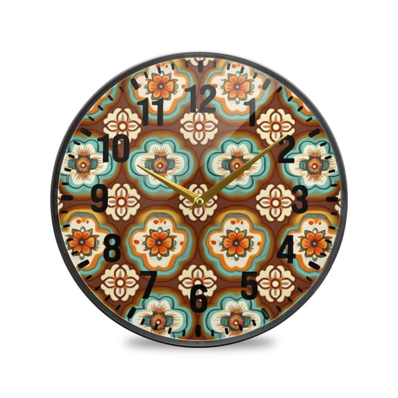 Yayeee Wall Clock Battery Operated 9.5" Silent Quartz Non-Ticking for Living Room Decor, Retro Blossom Flower