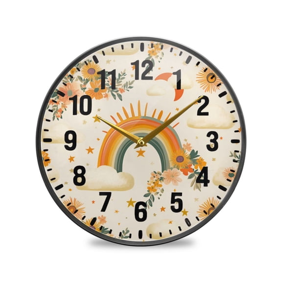 Yayeee Wall Clock Battery Operated 9.5" Silent Quartz Non-Ticking for Living Room Decor, Retro Rainbow