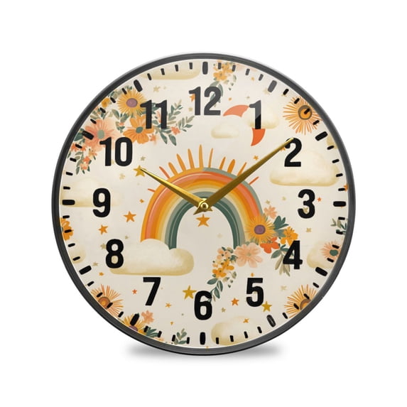 Yayeee Wall Clock Battery Operated 9.5" Silent Quartz Non-Ticking for Living Room Decor, Retro Rainbow