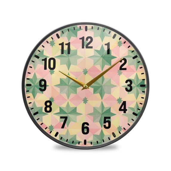 Yayeee Wall Clock Battery Operated 9.5" Silent Quartz Non-Ticking for Living Room Decor, Retro Symmetrical Stars