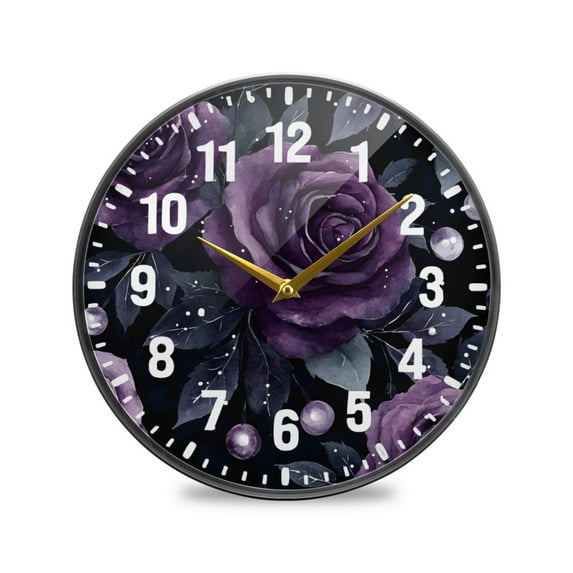 Yayeee Wall Clock Battery Operated 9.5" Silent Quartz Non-Ticking for Living Room Decor, Roses and Pearls