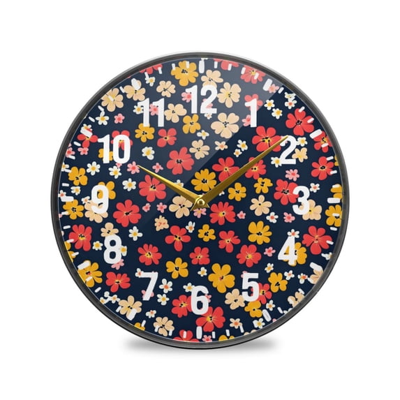 Yayeee Wall Clock Battery Operated 9.5" Silent Quartz Non-Ticking for Living Room Decor, Small Colorful Flower