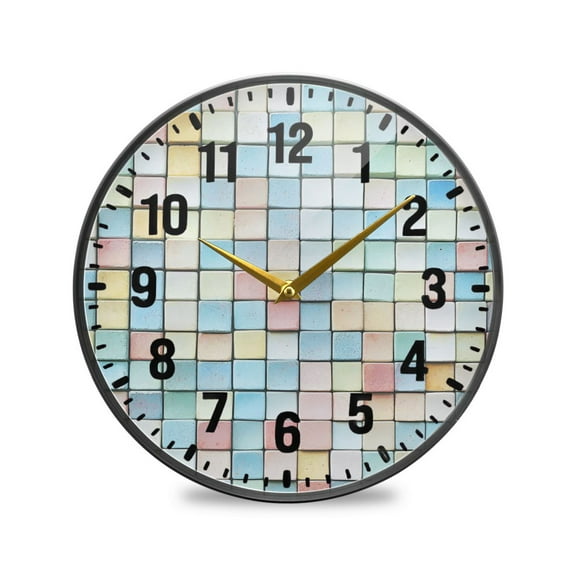 Yayeee Wall Clock Battery Operated 9.5" Silent Non-Ticking for Living Room, Small Pastel Pattern