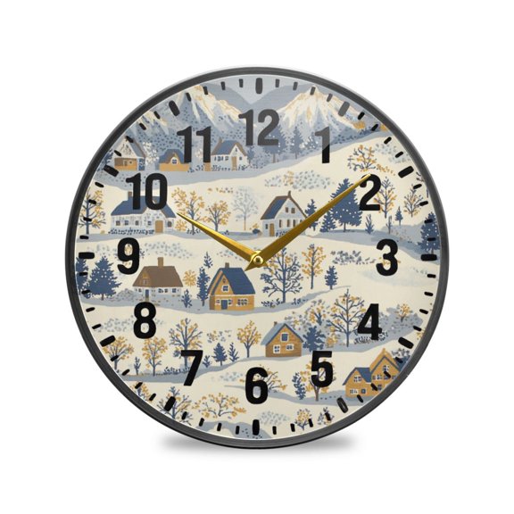 Yayeee Wall Clock Battery Operated 9.5" Silent Non-Ticking for Living Room, Snowy Mountains
