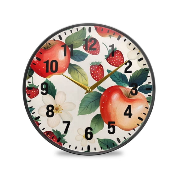 Yayeee Wall Clock Battery Operated 9.5" Silent Quartz Non-Ticking for Living Room Decor, Strawberry Pattern