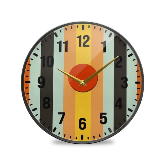 Yayeee Wall Clock Battery Operated 9.5" Silent Quartz Non-Ticking for Living Room Decor, Stripes and Circle