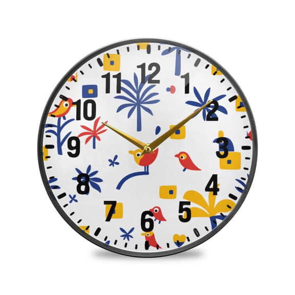 Yayeee Wall Clock Battery Operated 9.5" Silent Quartz Non-Ticking for Living Room Decor, Tropical Rhythm