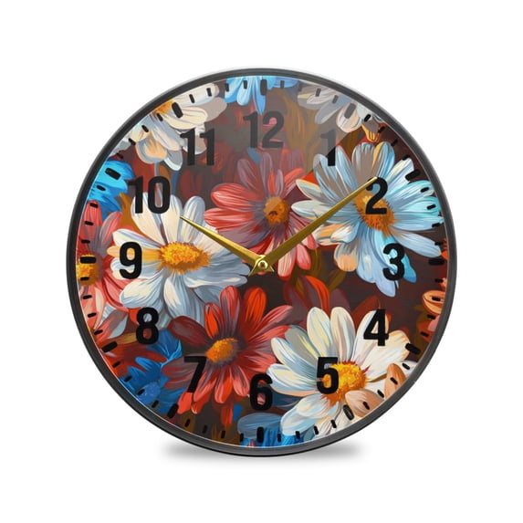 Yayeee Wall Clock Battery Operated 9.5" Silent Quartz Non-Ticking for Living Room Decor, Vibrant Floral