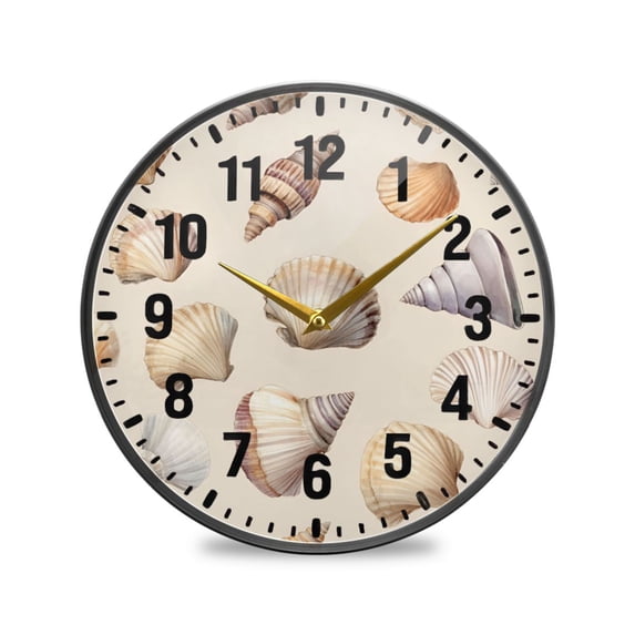 Yayeee Wall Clock Battery Operated 9.5" Silent Non-Ticking for Living Room, Watercolor Seashells